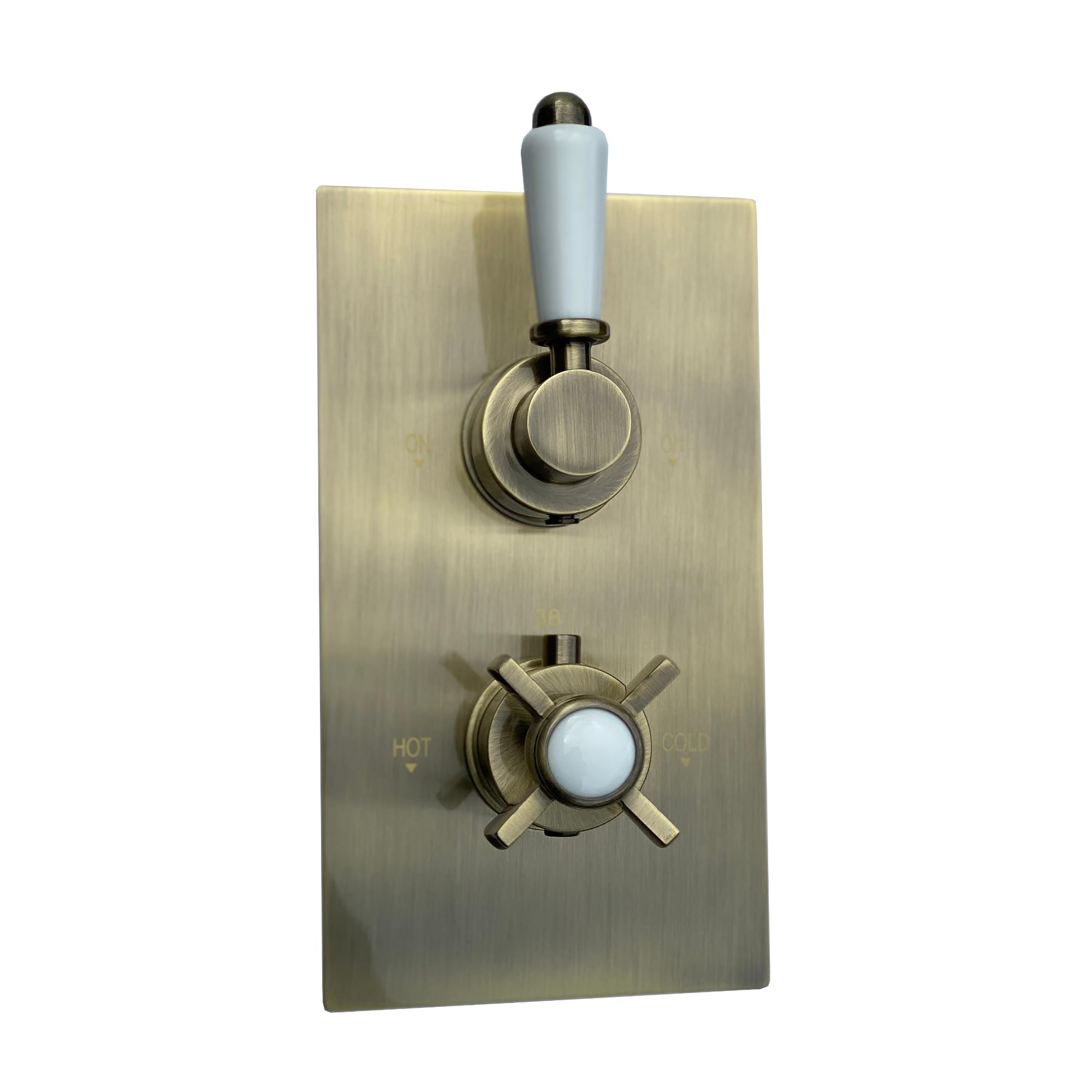 Enki Antique Brass Edwardian, Tsv065, Concealed Thermostatic Twin Diverter Shower Mixer Valve With Two Outlets, Cross Handles, Traditional Bathrooms, Constant Temperature,