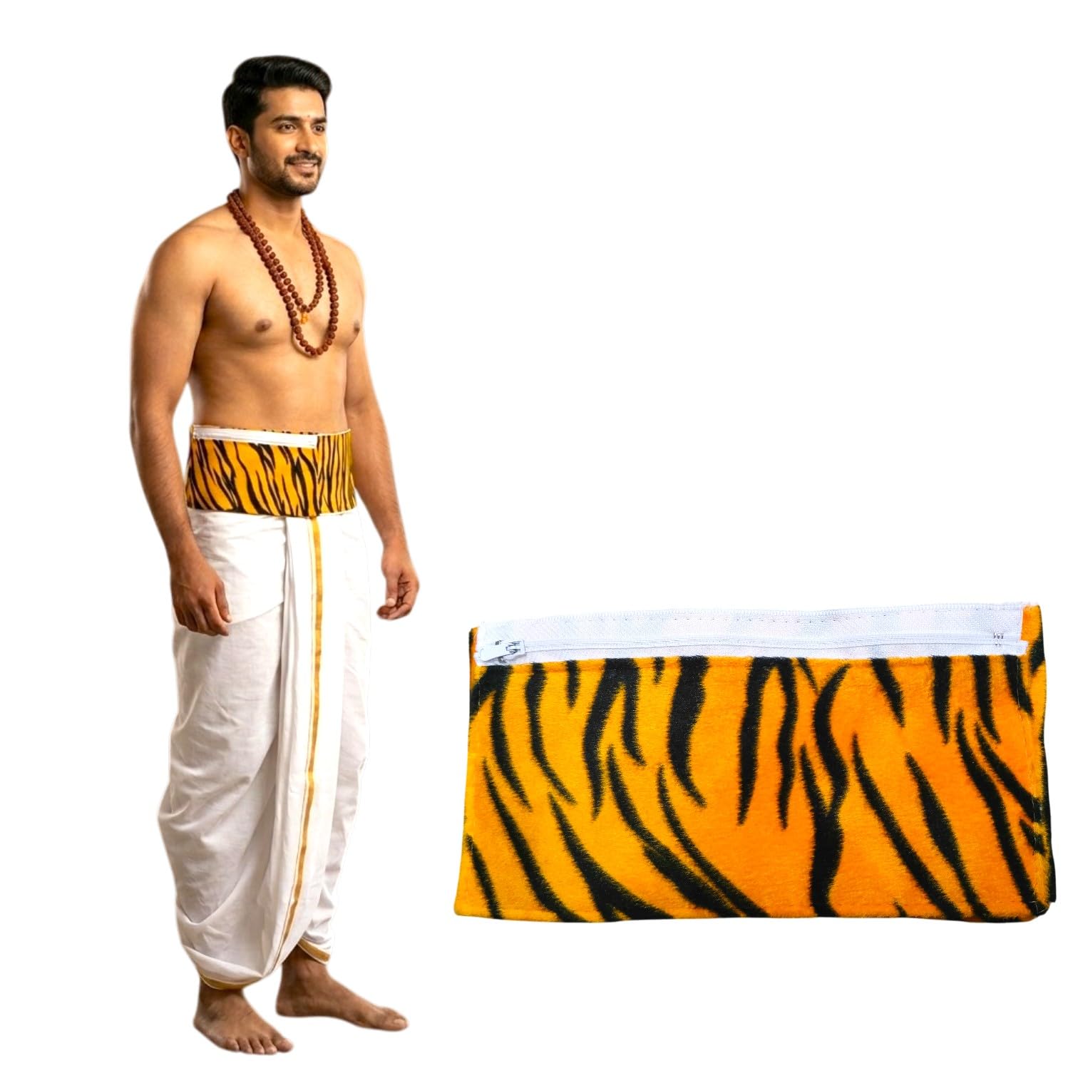 Men’s Tiger Print Iyyer Belt | Cotton Tiger Printed Panchakacham Belt for Pooja, Temple, Wedding, Festival, Dance & Cultural Events 125 MTS (40-42) inch Hip with Zipper-image-39