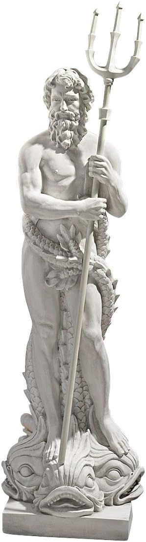 Design Toscano NG32474 Poseidon Man of the Sea Greek Mythology Indoor/Outdoor Garden Statue, 17 inches wide, 59 inches tall, Handcast Polyresin, Antique Stone Finish