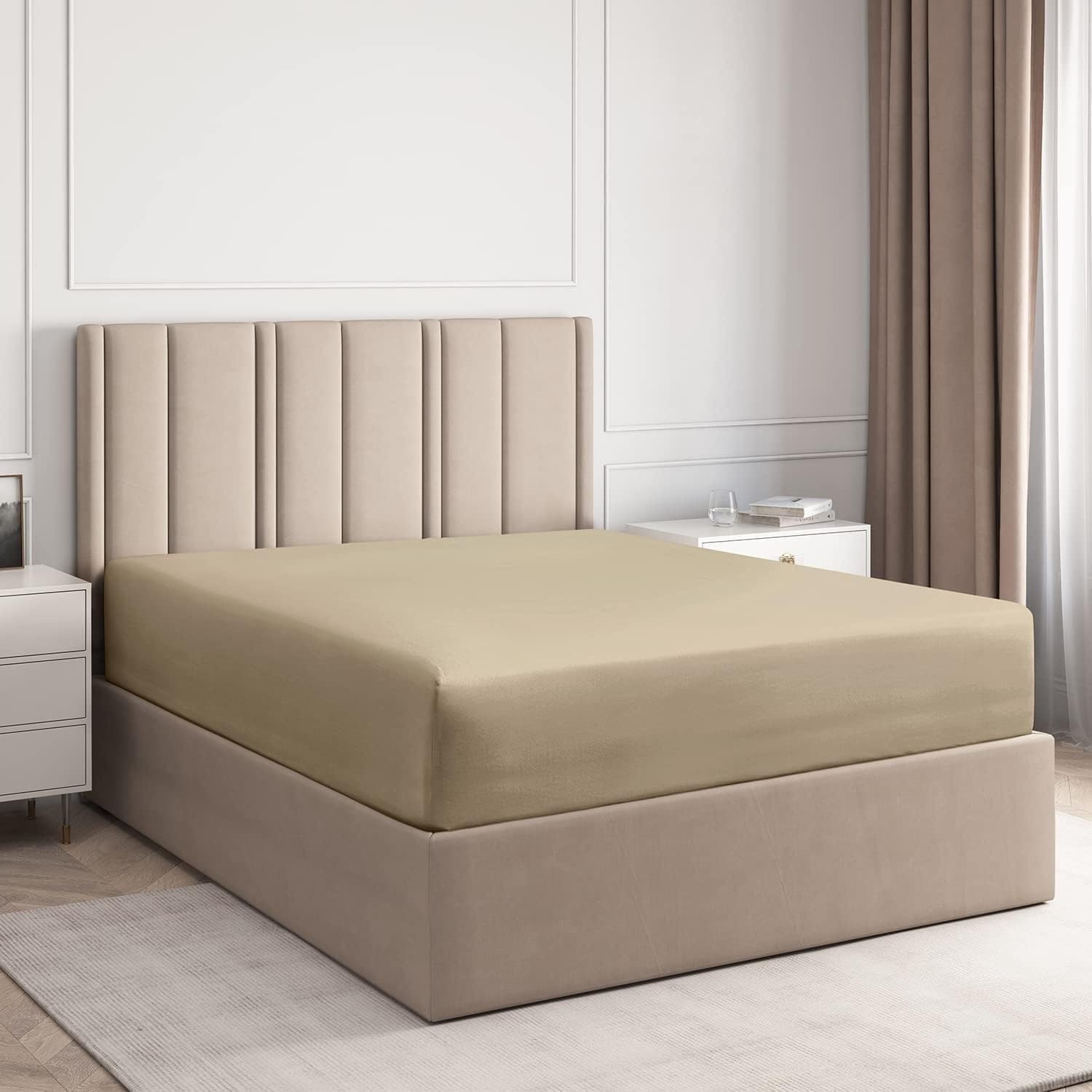 queen 400 thread count cotton fitted sheet - hotel quality 100% cotton - soft and wrinkle free - deep pockets - fits mattress perfectly with no pop-off elastic - one fitted bottom sheet only - cream