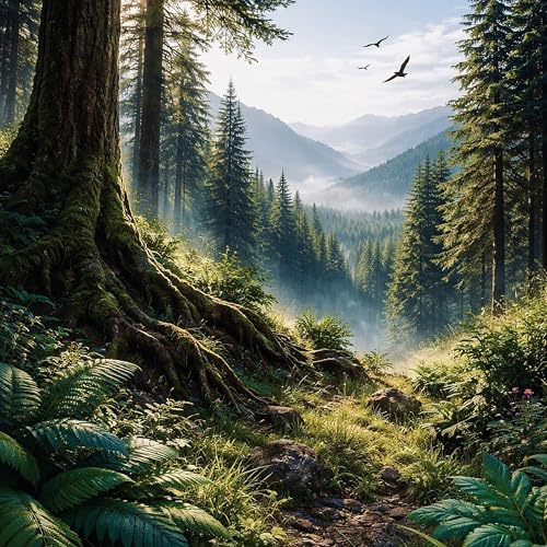 MORNING FOREST AMBIENCE 🌲 BIRDS CHIRPING + EVERGREEN MOUNTAIN BREEZE (SLEEP &bull; FOCUS &bull; RELAX)