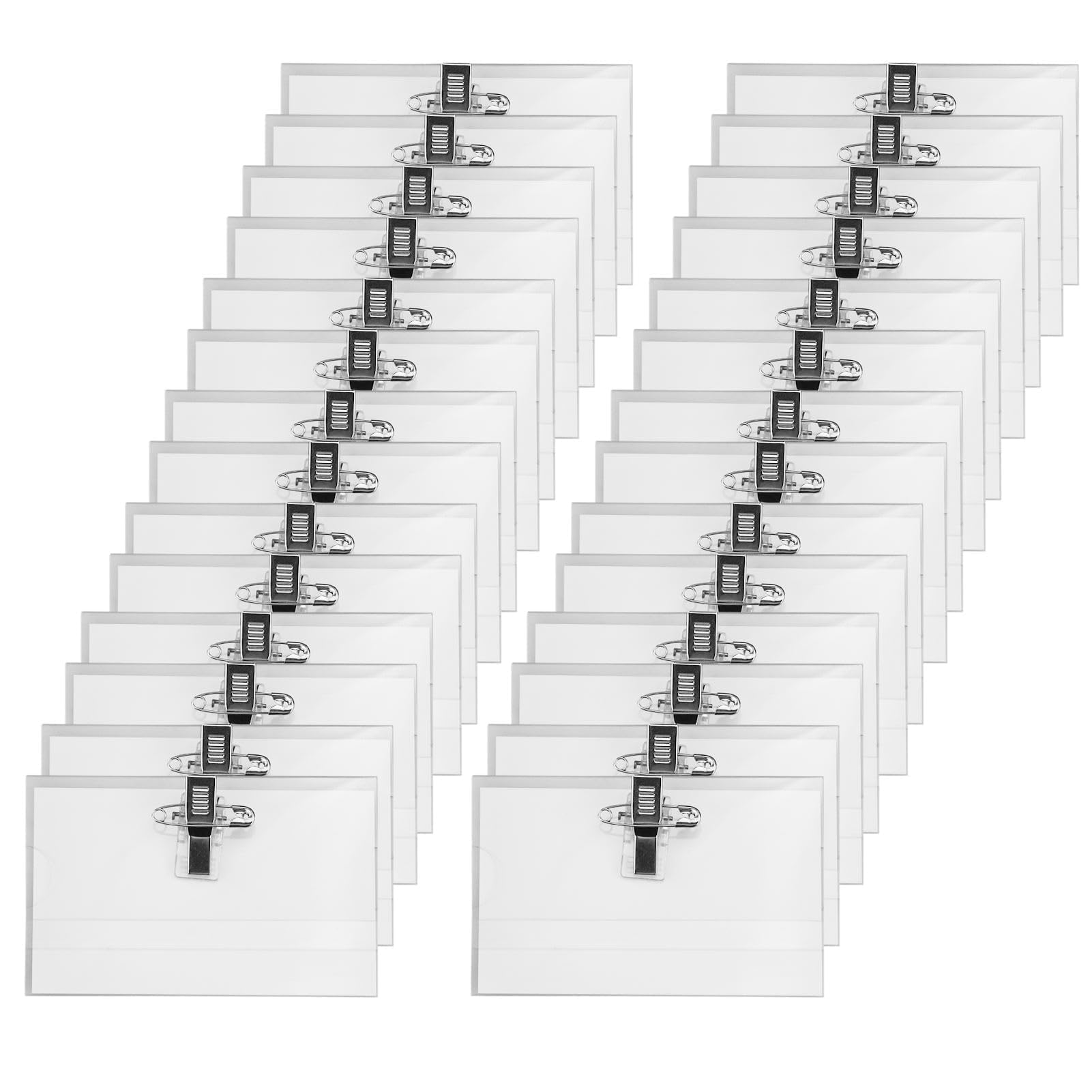 100 targhette per nome, 90 x 56 mm, in plastica trasparente, per vestiti, clip, biglietti da visita, con clip, per ufficio, scuola, viaggi
