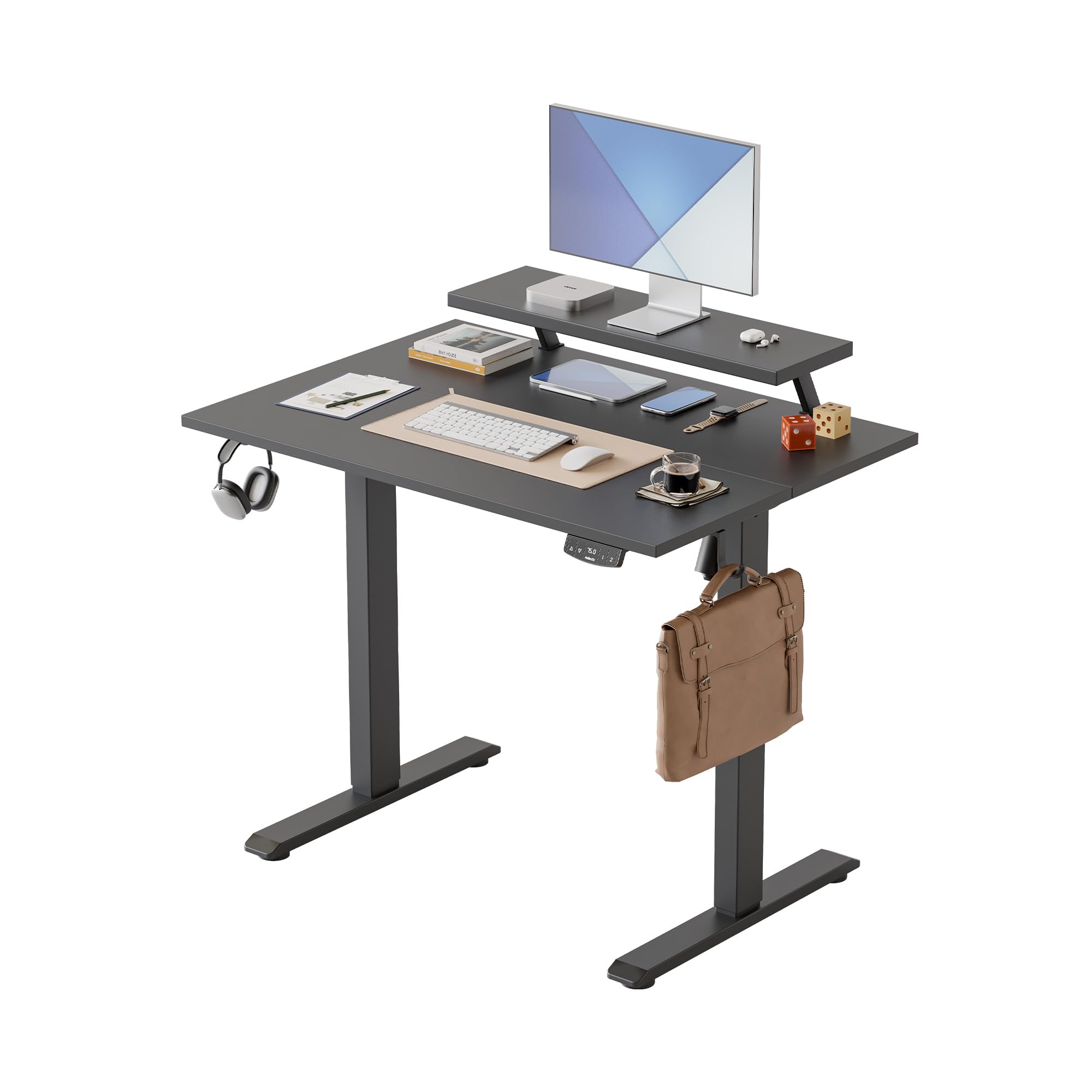 Agilestic Höhenverstellbarer Schreibtisch 100 x 60 cm, Schreibtisch mit Beweglichem Monitorständer, für Homeoffice, Büro, Schwarz