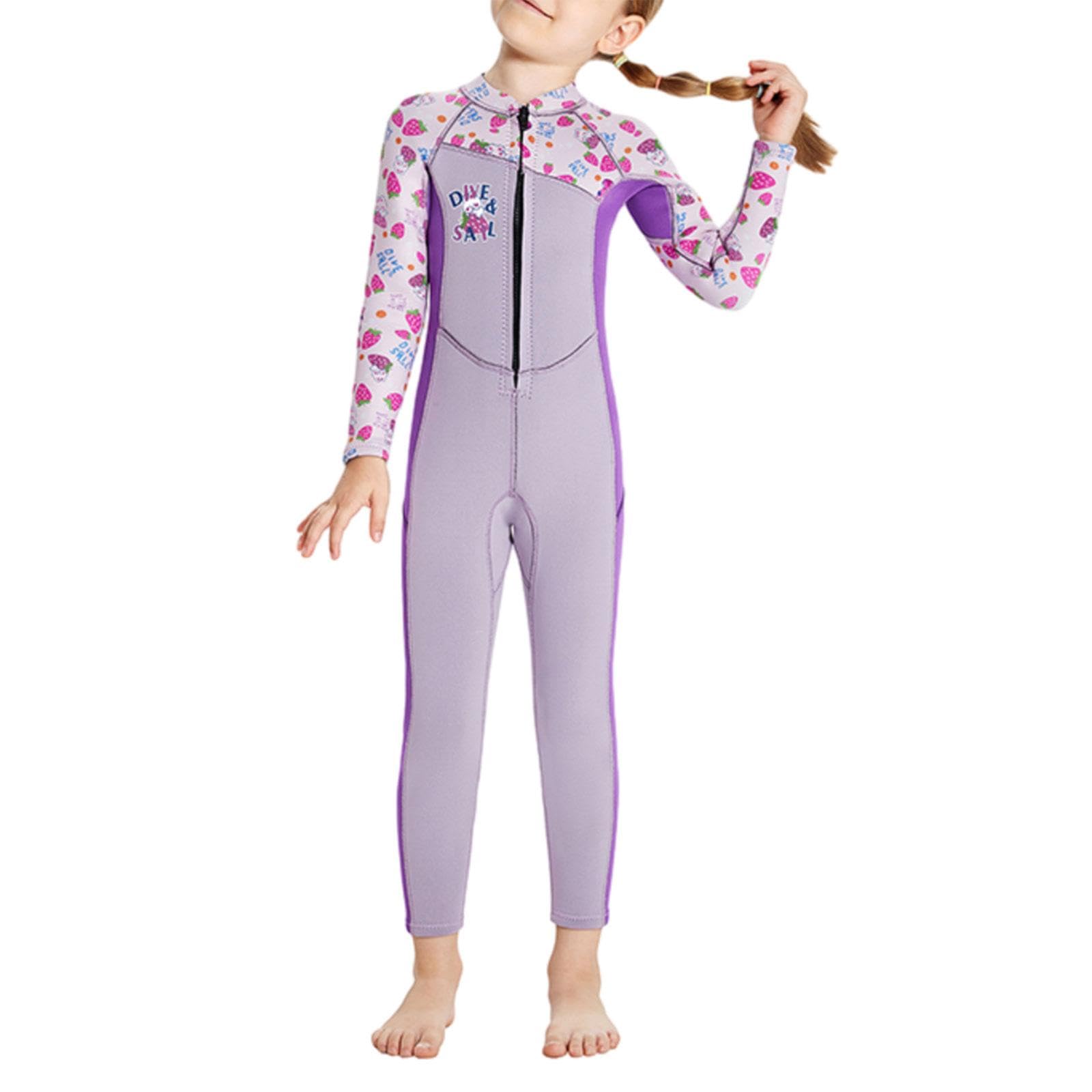 Traje de Neopreno para Niños Y Niñas, Traje de Neopreno de 2 Mm, Traje de Baño Térmico con Cremallera Frontal, Traje Completo para Navegación Subacuát