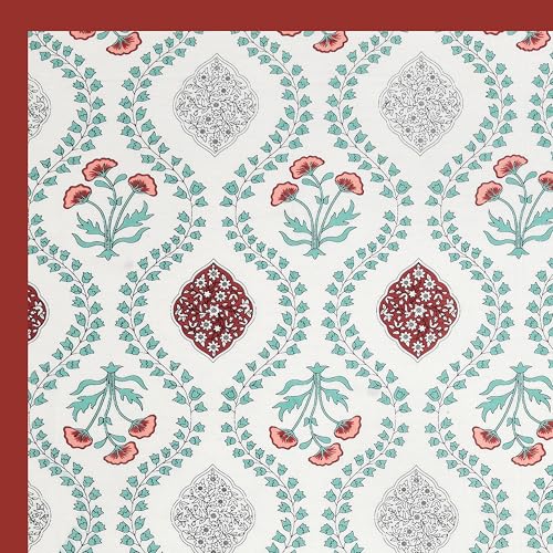 Image of BLOCKS OF INDIA 200TC Diwan Set Cotton 8 Piece | Deewan Printed Bedsheet Sets for Living Room Hall (Set of 8 Piece, 1-Bed Sheet | 2-Bolster Cover | 5-Cushion Cover (Brick Motifs), White