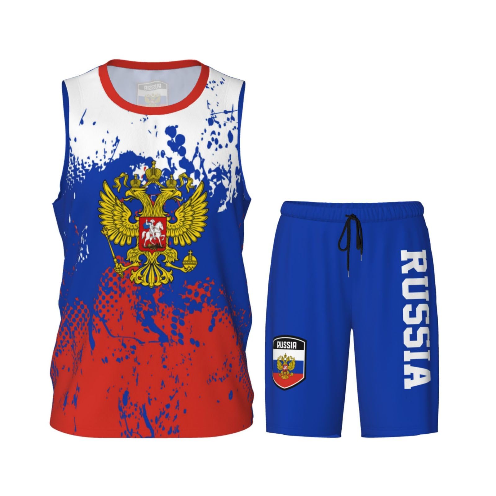 Russia Flag Grain (3) Basketball Jersey Uniform Suit for Men Adults Training Athletic Set