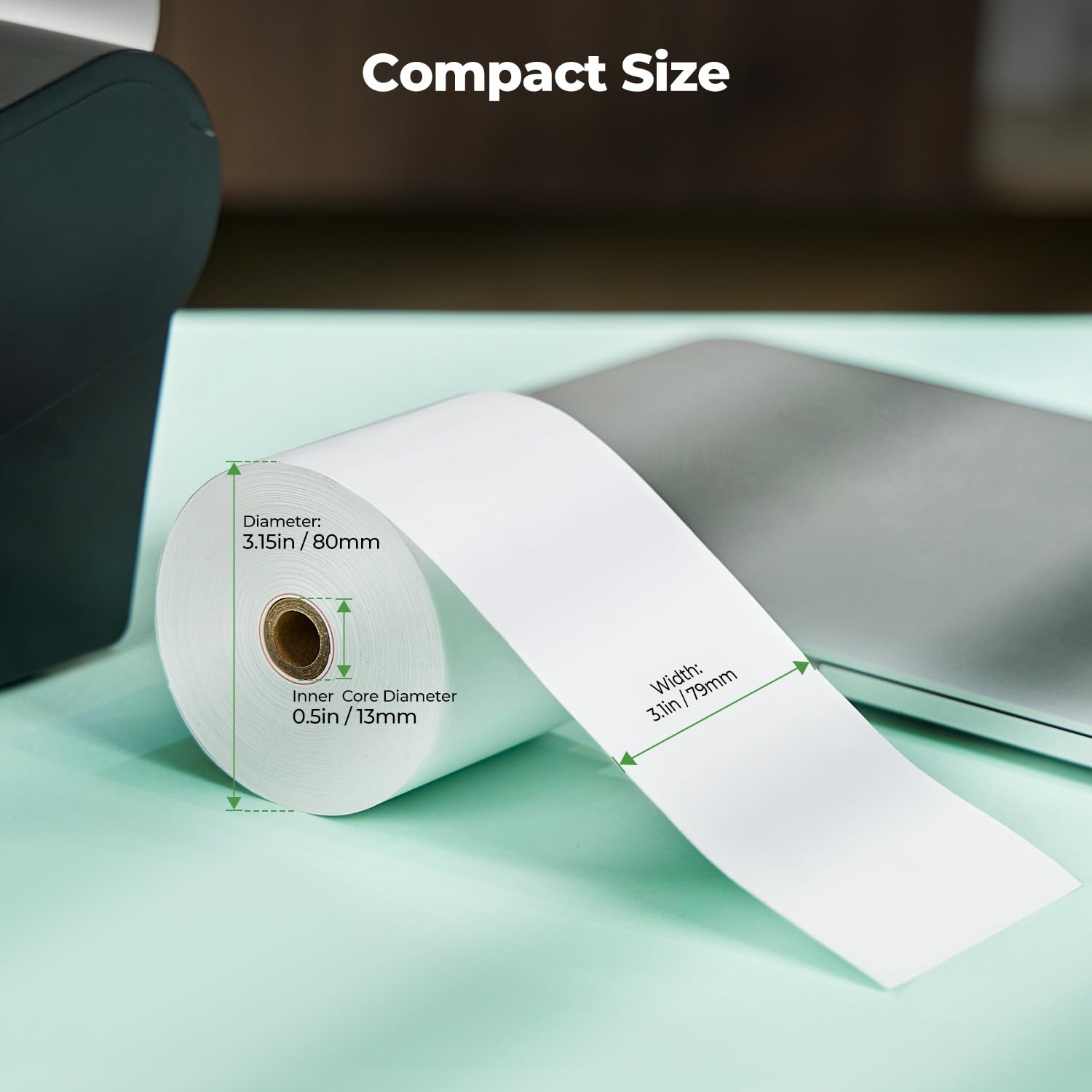 MUNBYN Papier Termiczny do Kasy Fiskalnej 80mm, Rolka Kasowa (5 Rolek) | Długość 80 m, Gramatura 65 g/m², Rdzeń 12 mm, Bez BPA, Certyfikat FSC, Kompatybilny z drukarkami Epson i Zebra