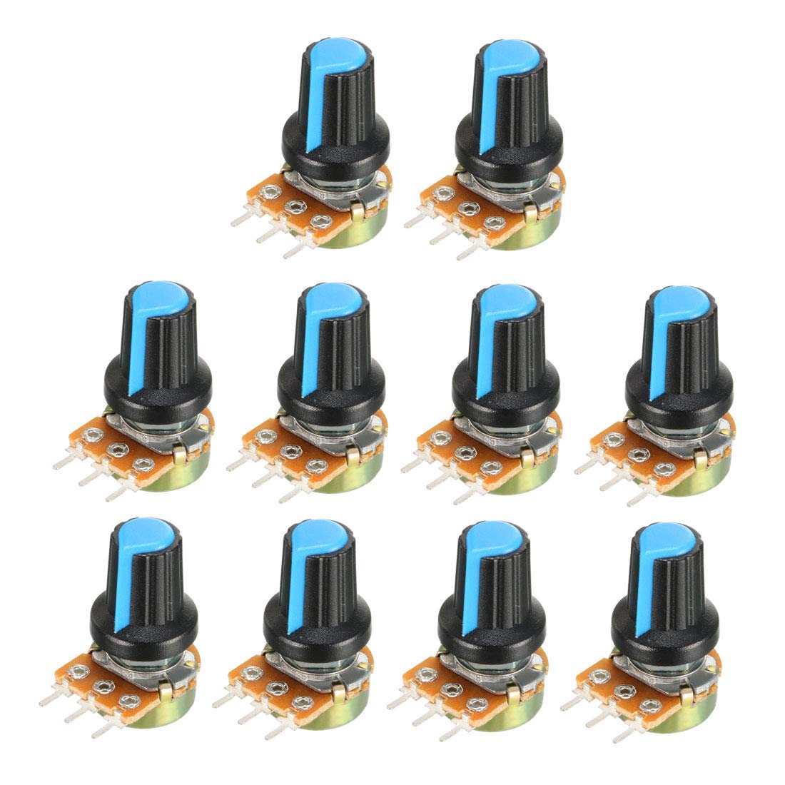 uxcell 10Pcs 20K Ohm Variable Resistors Single Turn Rotary Carbon Film Taper Potentiometer with Knobs