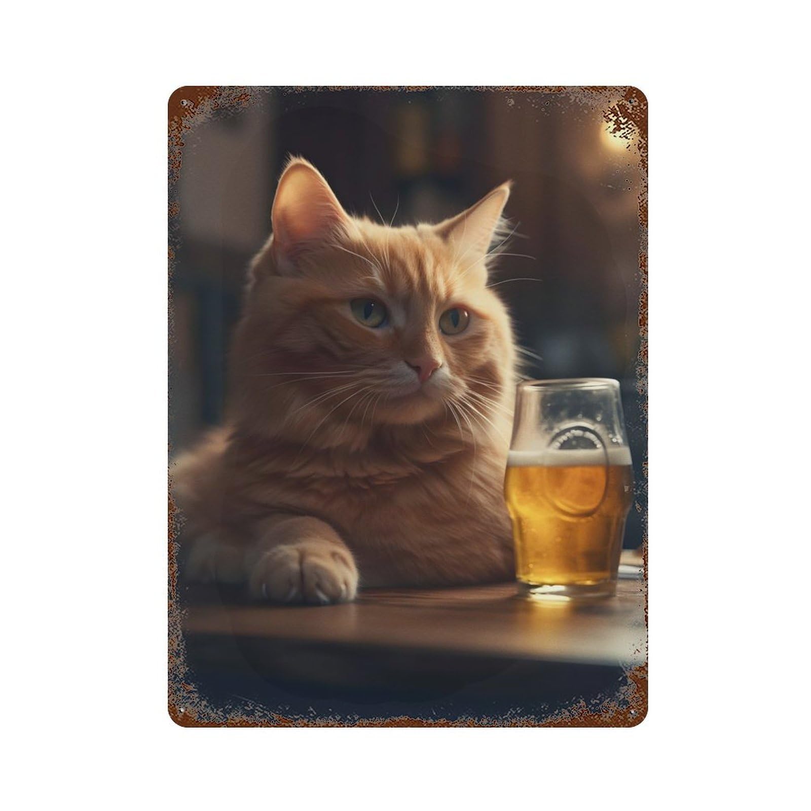 Cat A Glasses of Beer Rusty Metal Tin Sign 15.7"x11.8", Ideal for Farmhouse, Kitchen And Entryway Decor
