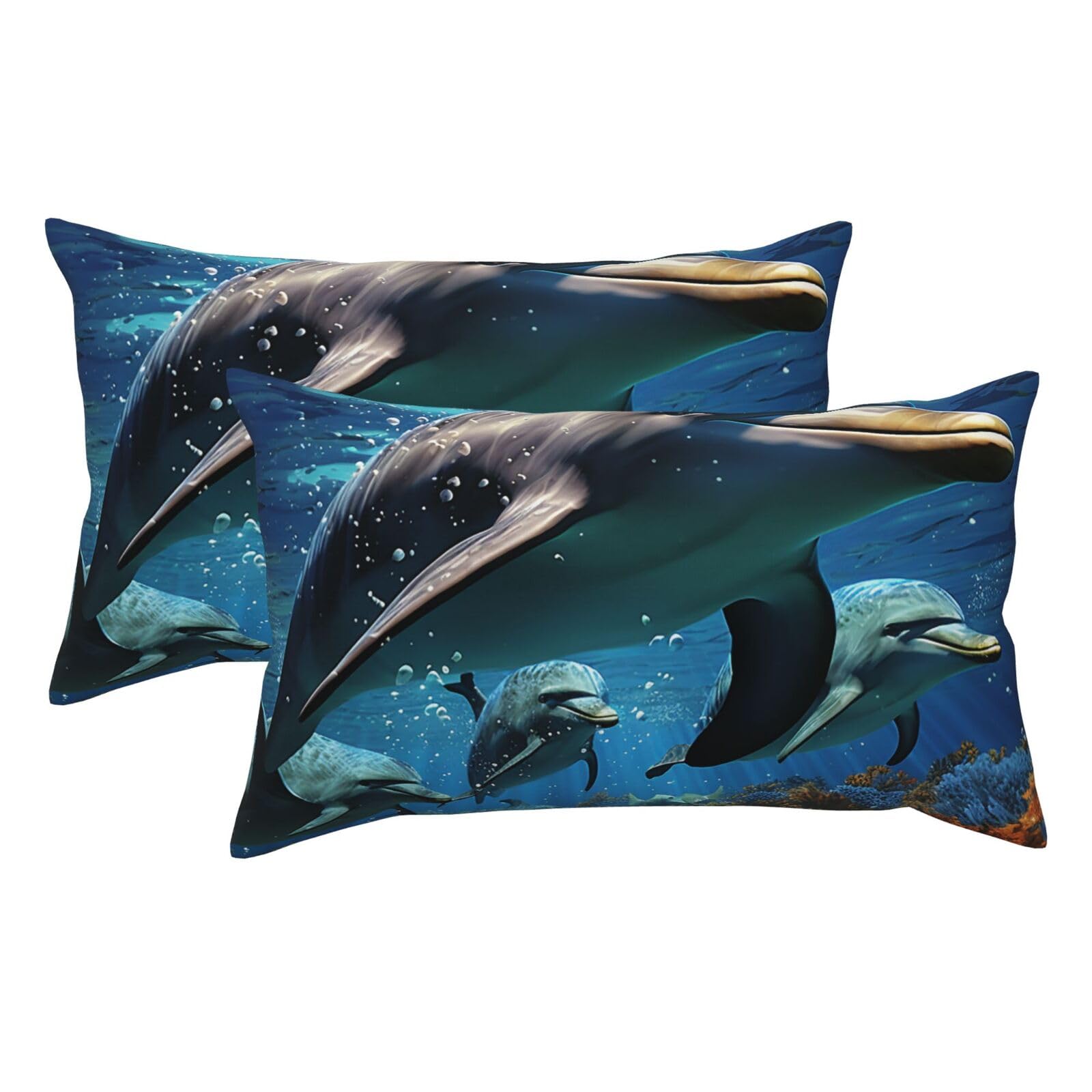 2 Pack King Pillow Cases with Hidden Zipper, Soft Breathable Pillow Covers for Hair and Skin, Dolphins Pillowcases 20"x36" Bed Pillow Protectors Cover for Sleeping Gifts