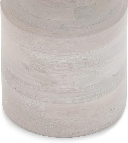 Miniatura 6 de SIMPLIHOME Haynes - Mesa auxiliar redonda de madera maciza de mango de 16 pulgadas de ancho con base de pedestal escultural en blanco lavado, mesita