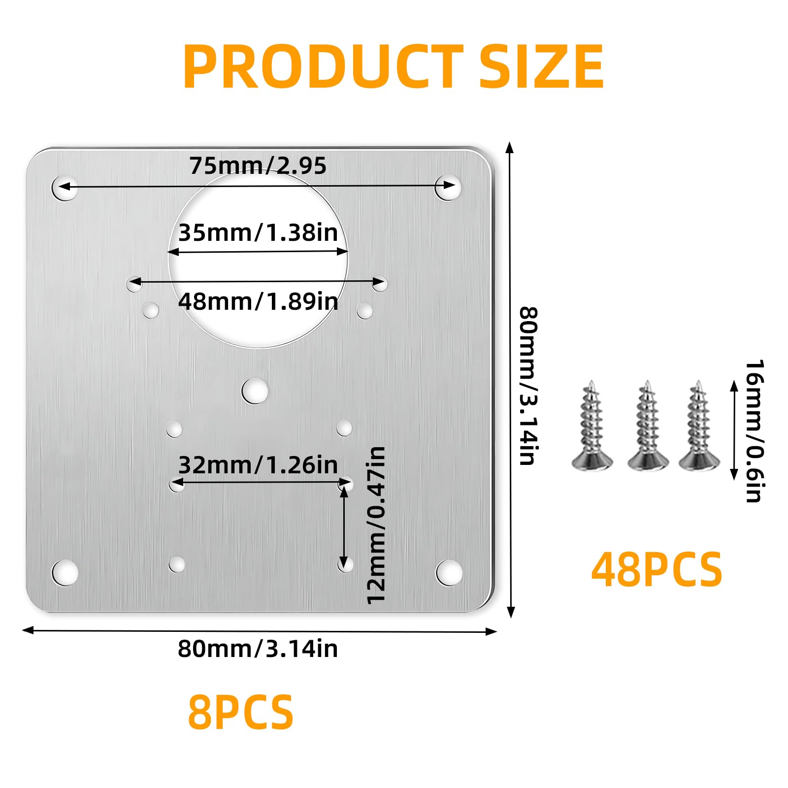 8 Pcs Cabinet Hinge Repair Plate with 48 Pcs Screws, Stainless Steel Kitchen Cupboard Door Hinge Repair Brackets - Image 2