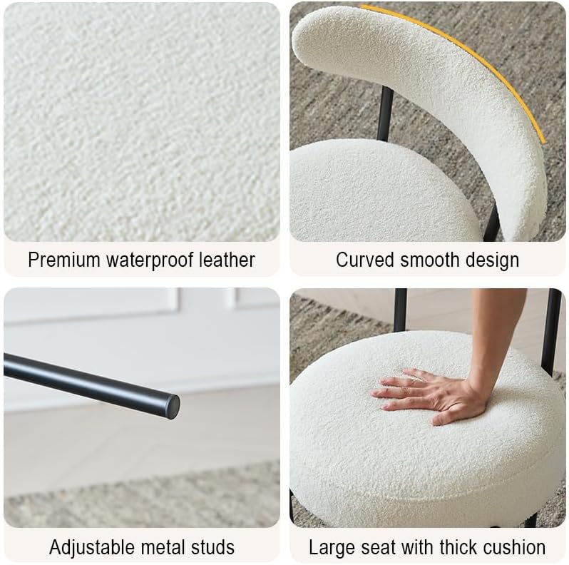 Miniatura 5 de Boucle - Juego de 2 sillas de comedor tapizadas modernas de mediados de siglo con respaldo curvado y patas de metal para tocador, sala de estar