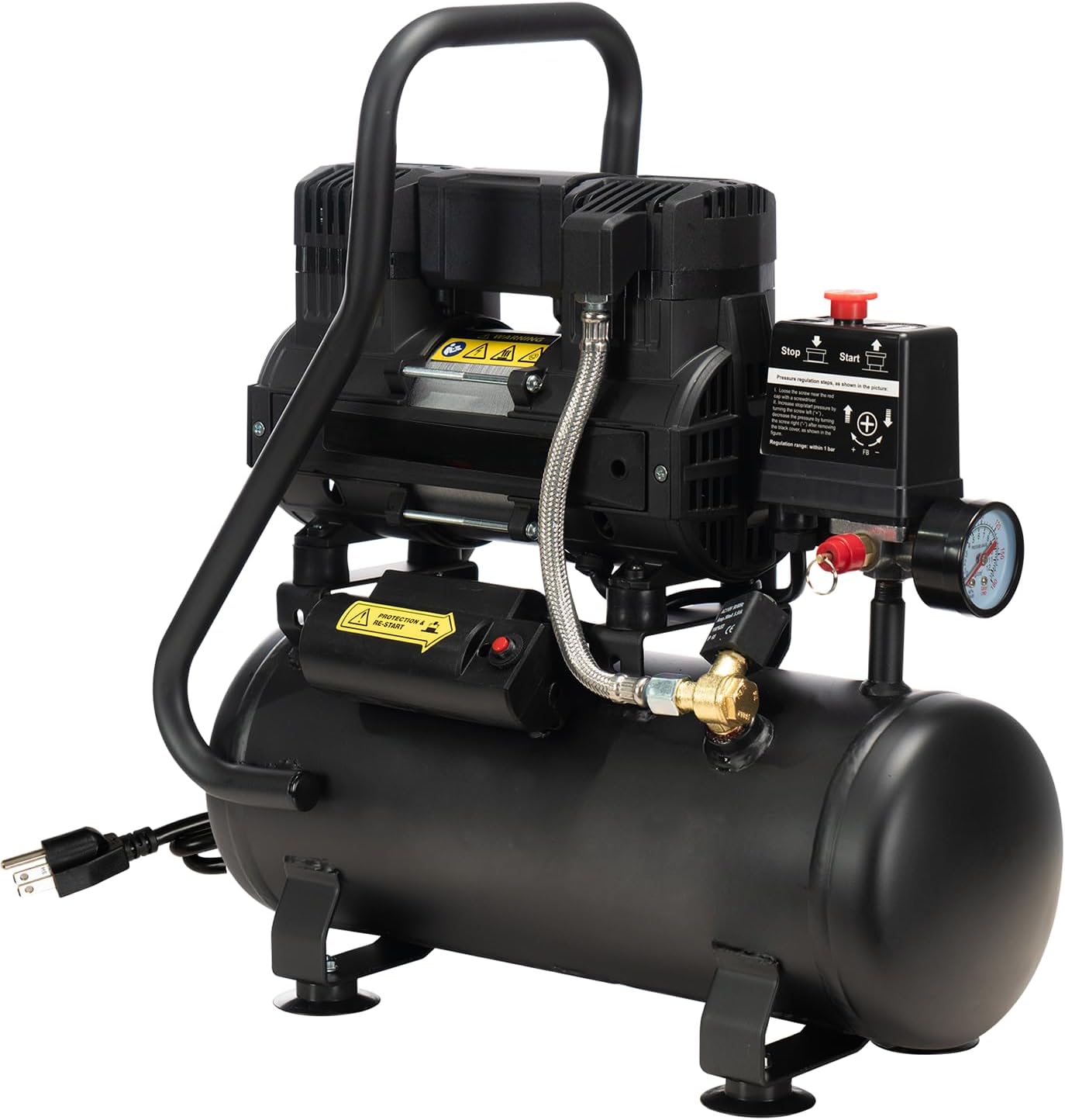 2 Gallon Oil-Free Air Compressor, 65dB Lower Noise Operation, 1.0HP Electric Air Compressor Pump with 100 PSI Max Pressure & Auto Stop, for Inflation, Painting, Nailing Tools