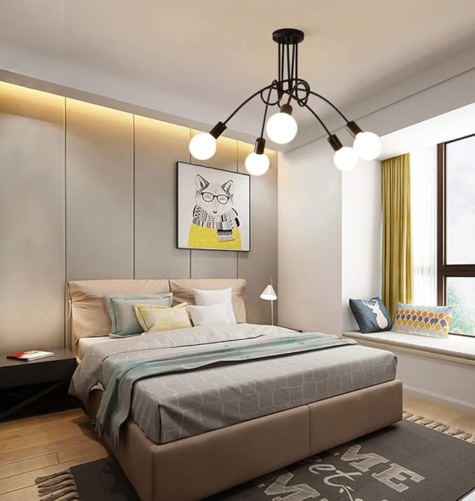 Generic Plafond Kroonluchter Lamp, Hanglampen Plafond Hanglamp 5 Lichten- Moderne Industriële Hangende Verlichting Fitting, Kroonluchter Compatibel met Keuken Eetkamer Woonkamer, E27, Max60W good photo 3