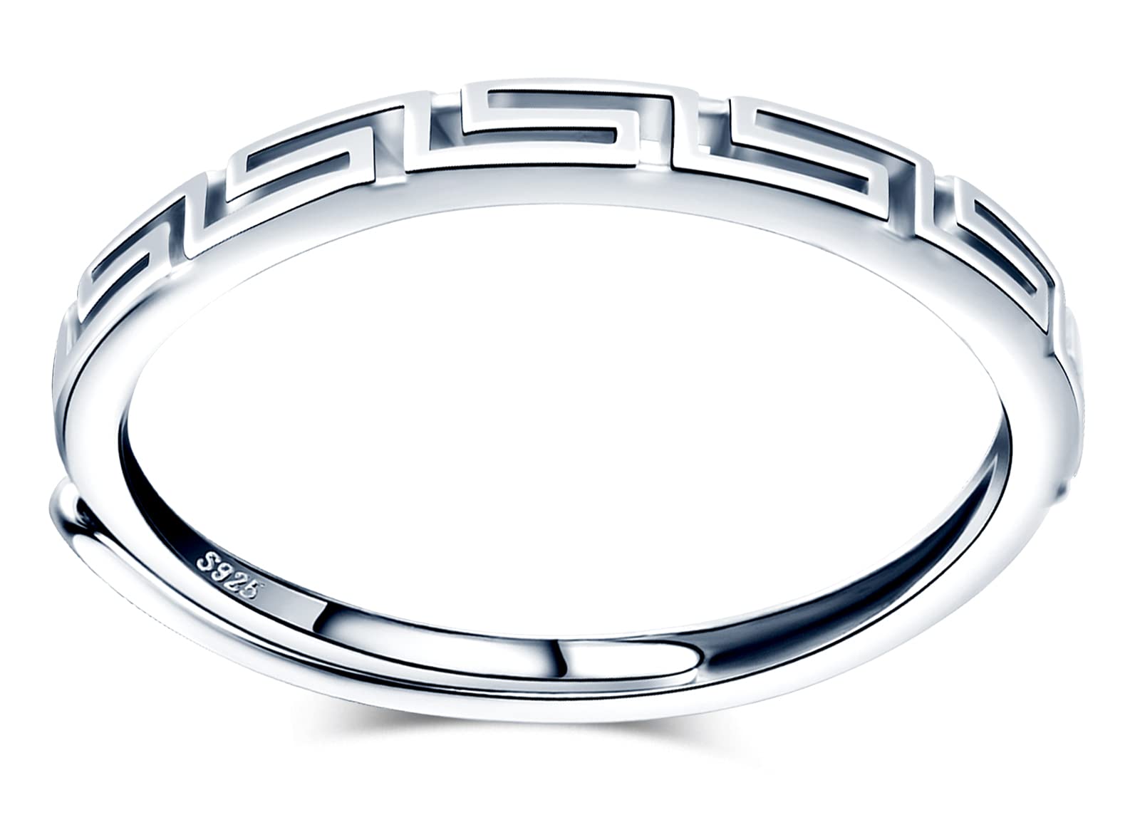 MicVivien Band Rings Sterling Silver 925 Geometric Ancient Greek Key  Pattern Skinny Band Ring for Women 2MM, Adjustable Stackable Ring  Anniversary