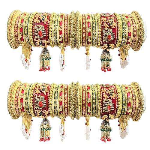 R j Enterprises Women's Designer Rajwadi Bridal Chura Set | Wedding Punjabi Bangles | Traditional Ethnic Jewellery