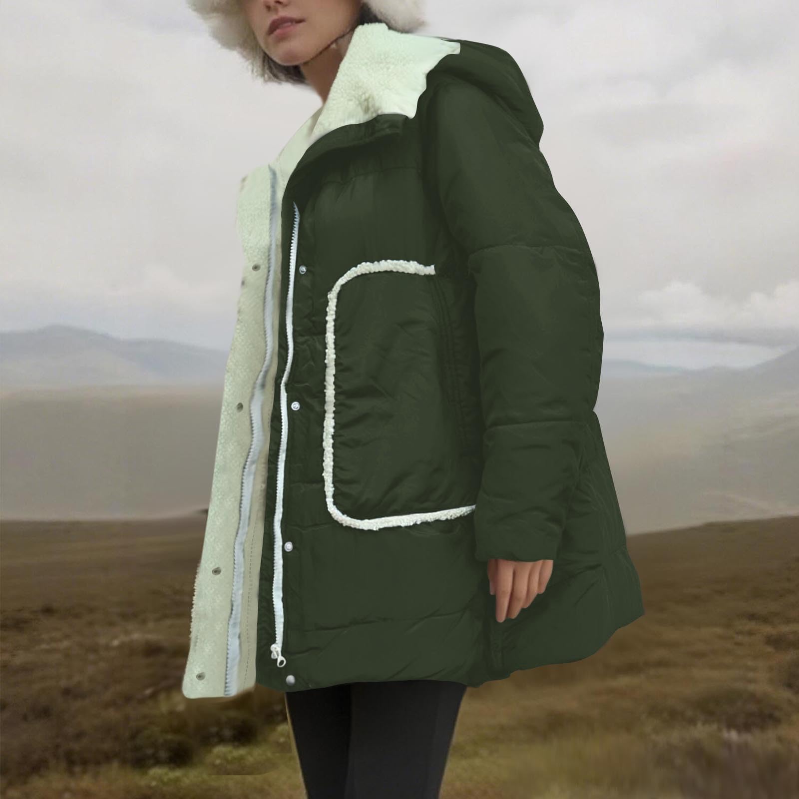 Chaqueta con forro polar para mujer, chaqueta gruesa con capucha, abrigo de nieve con capucha de gran tamaño, con capucha, ropa de abrigo con capucha y forro de sherpa cálido, talla S-XXL