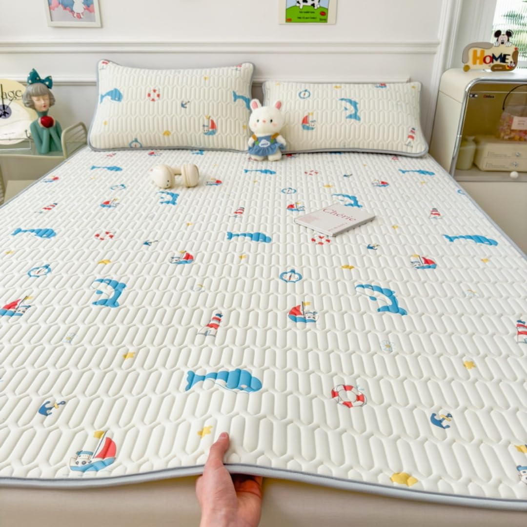Drap soie glacée anti-dérapant et matelas latex respirant lavable en machine pour l'été