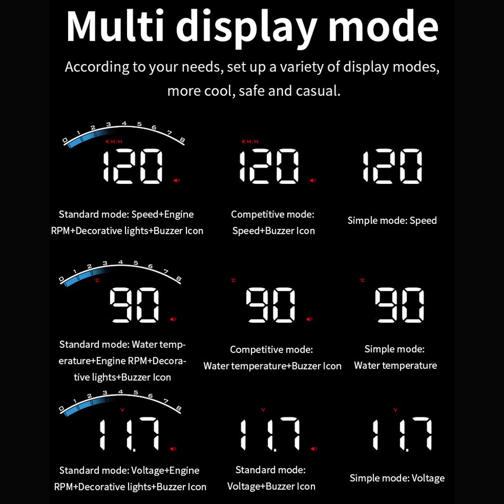 Affichage tête haute universel M6S pour voiture ODB II, compteur de vitesse, vitesse/température de l'eau/tension, affichage tête haute LED, projecteur pour vo