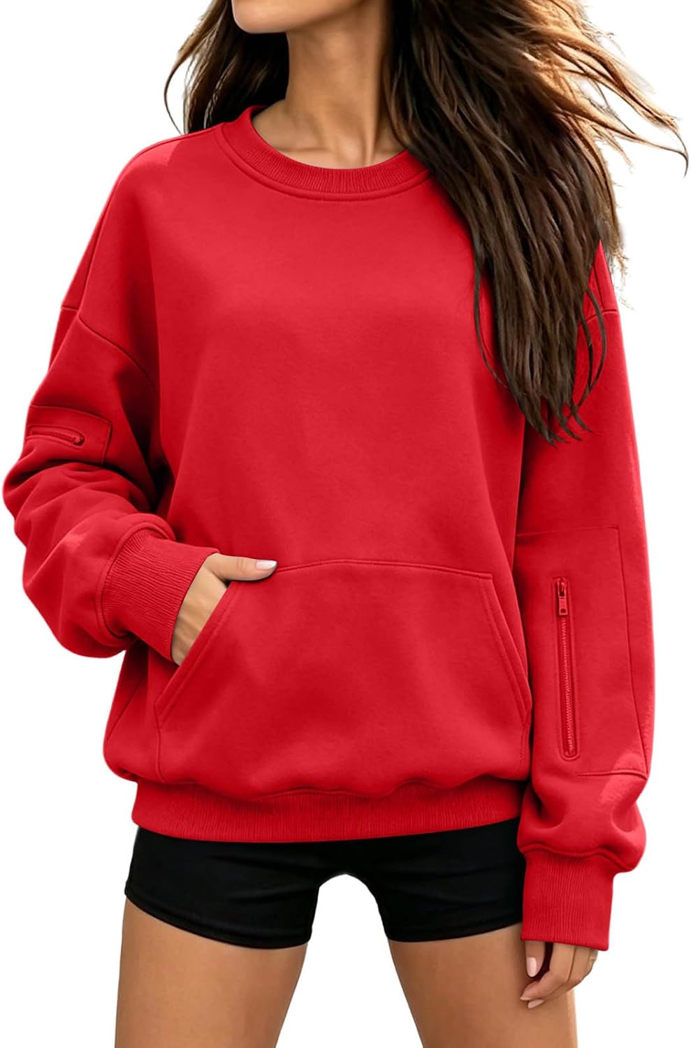 Women's Crew Neck Drop Shoulder Top Oversized Casual Pullover Top