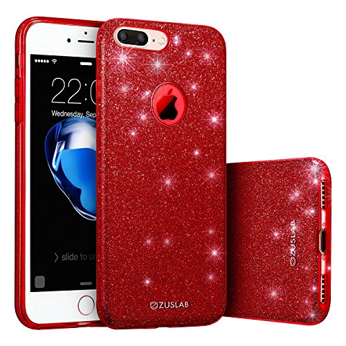 ZUSLAB iPhone 8 Plus/iPhone 7 Plus Case, Rosy Series, Bling Luxury Shinning Bumper,Dual Layer Protective Glitter Cover for Apple iPhone 8 Plus/iPhone 7 Plus - Red