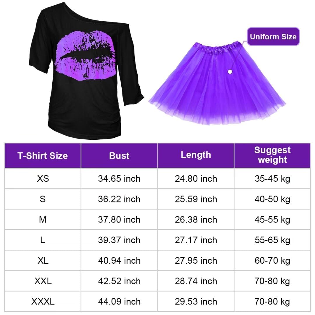 WILDPARTY 80s Fancy Dress for Women Lip Print T-shirt, Tutu Skirt, Leg Warmers, Necklace, Fishnet Gloves, Earrings - Image 2