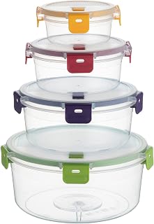 KINGBON 4 Piece Food Storage Containers, BPA-Free Plastic Food Container Set with Lid, Airtight Enclosure Container Set for Microwave and Fridge, Dishwasher Safe (Round)