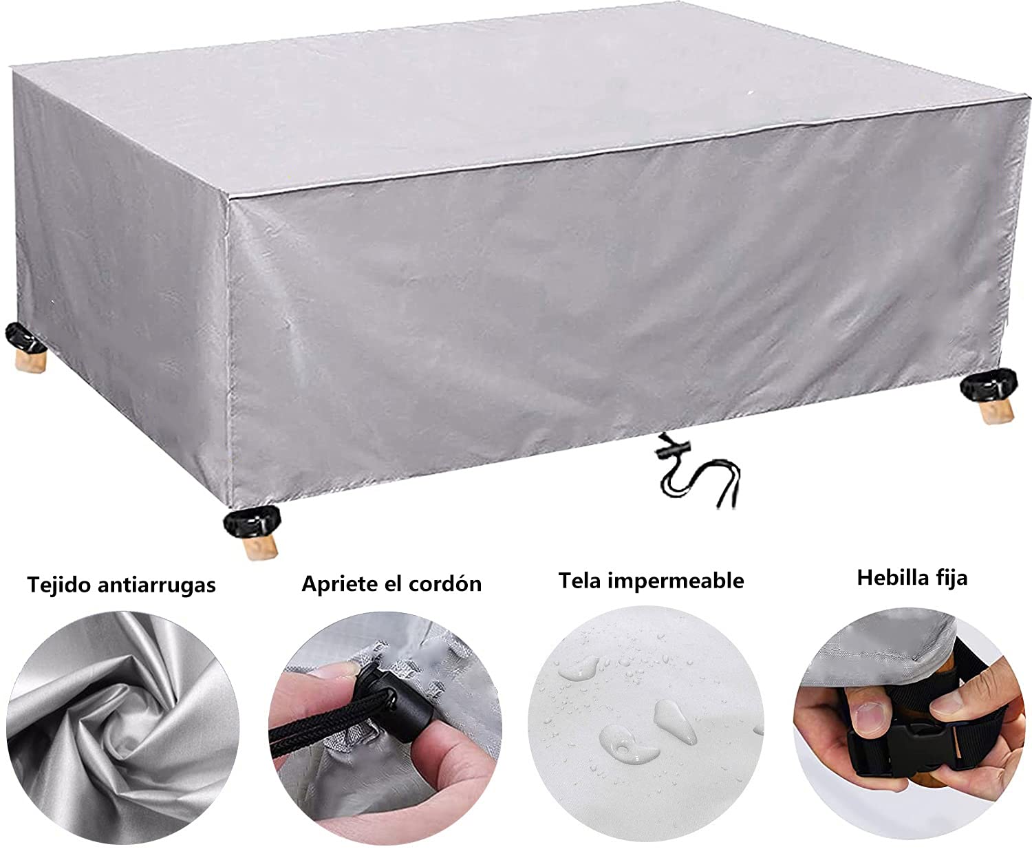 Funda Mesa Jardin Impermeable Varios tamaños 420D Oxford Rectangular Cubre Mueble Jardin Funda Impermeable Anti-UV Resitente al Polvo para Muebles de Exterior sillas mesas Plata 220x90x80cm