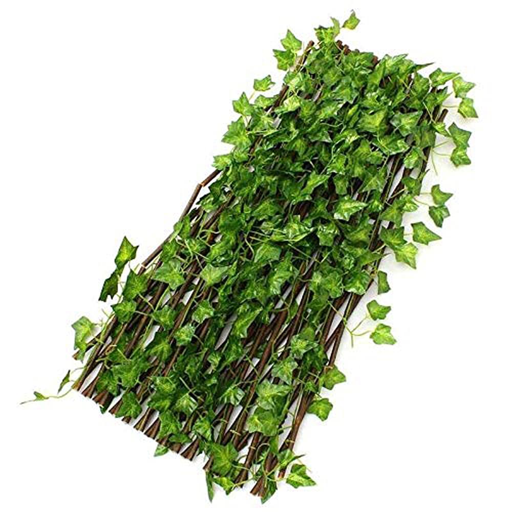 LINGWEI Bamboo Garden Fence with Artificial Green Ivy Leaves Expandable Wicker for Home & Garden (STYLE-1-1PCS)