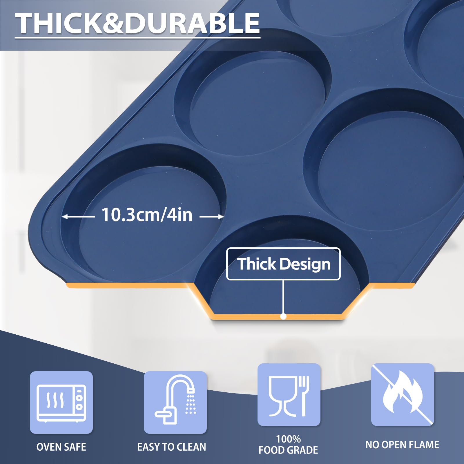 Molde de silicona grande de 4 pulgadas para magdalenas con marco de metal, molde de silicona antiadherente para horno, molde grande para hornear pasteles Whoopie con asa para sándwich de 5