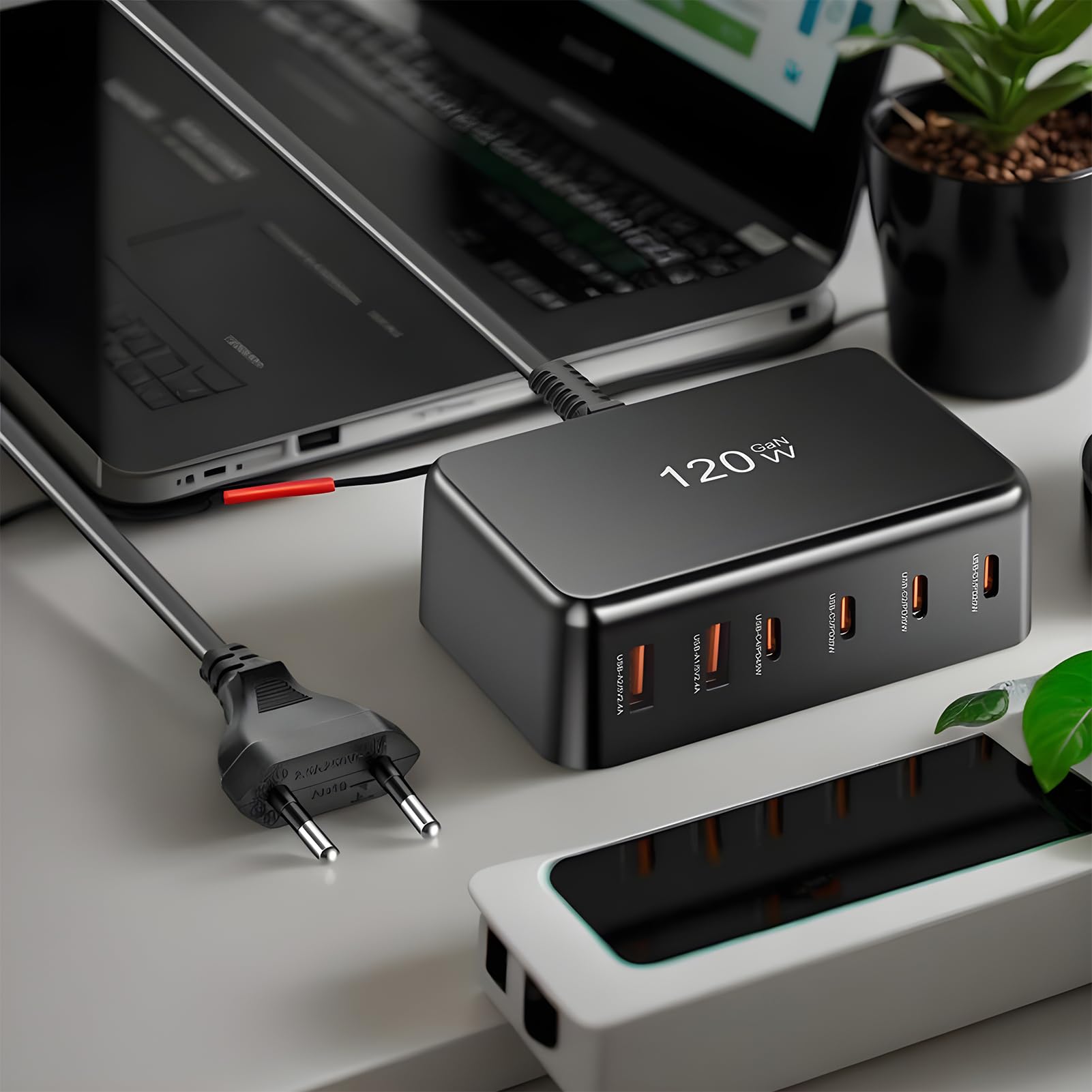 Caricatore USB C Ricaricabatterie Portatile per Telefoni | Dispositivo di Ricarica Rapida da 120W 6 Porte per Utenti di Dispositivi Mobili e Persone Attive Viaggiatori