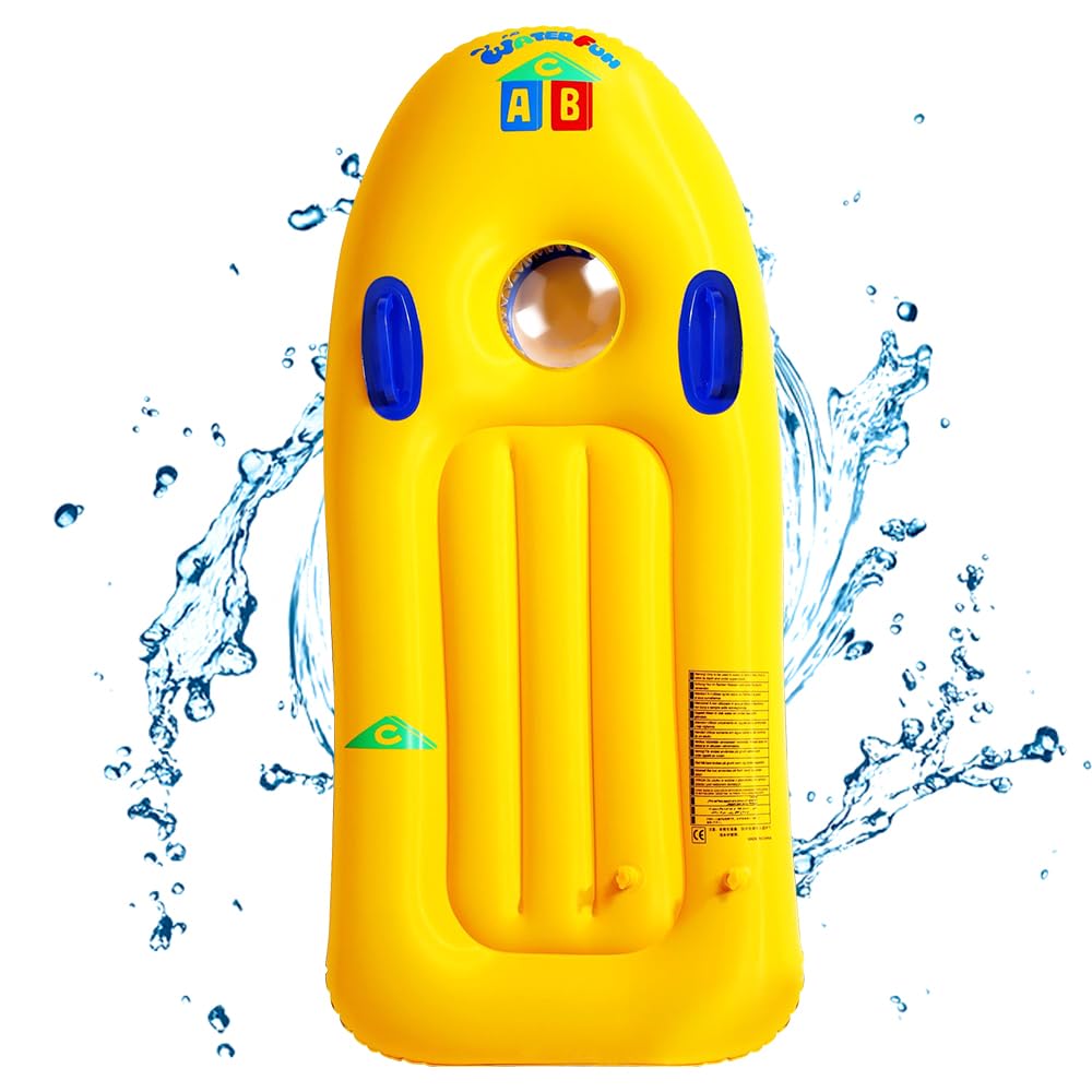 HIULLEN Bodyboard Inflable con Asas, Tabla de Surf, Tabla de Natación Portátil, Estera Ayuda Aprendizaje, Ayuda para la Natación Bodyboard para niños y Adultos Playa Piscina Deportes acuáticos Verano