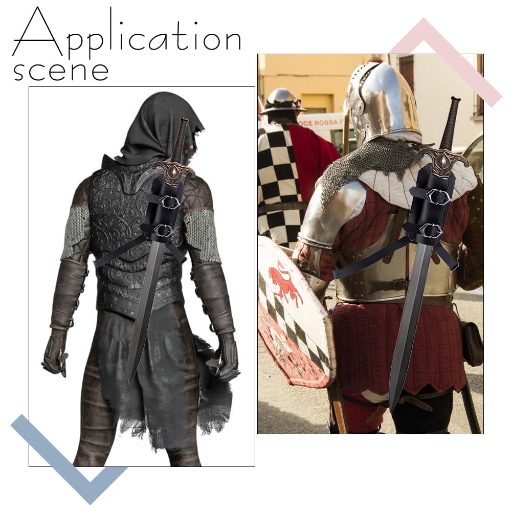 Spada - Tracolla per spada in pelle PU, stile medievale, in similpelle, vintage, regolabile, per cosplay, guerriero medievale rinascimentale