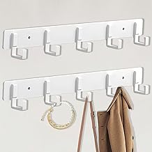 Bosdontek Lot de 2 patères murales en métal avec 5 crochets - Porte-manteau mural pour salle de bain - 2 pièces (blanc)