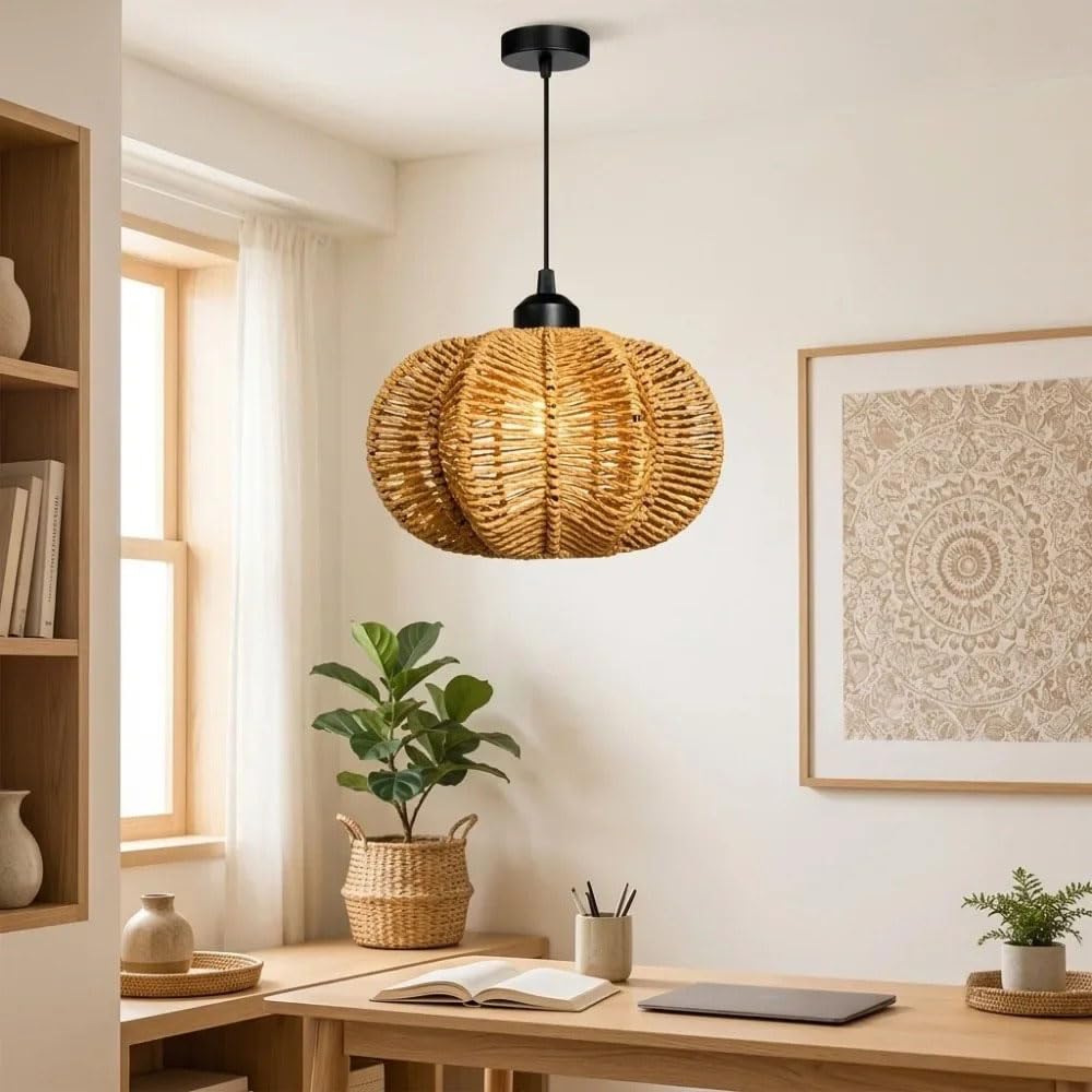 Lampa Wisząca Z Papierowej Liny, 9 Cali, Pleciony Żyrandol Kuchenny W Stylu Boho, Nowoczesna Lampa Wisząca W Stylu Boho, Do Domu Wiejskiego, Sypialni, Jadalni, Salonu, Baru, Przedpokoju I Korytarza