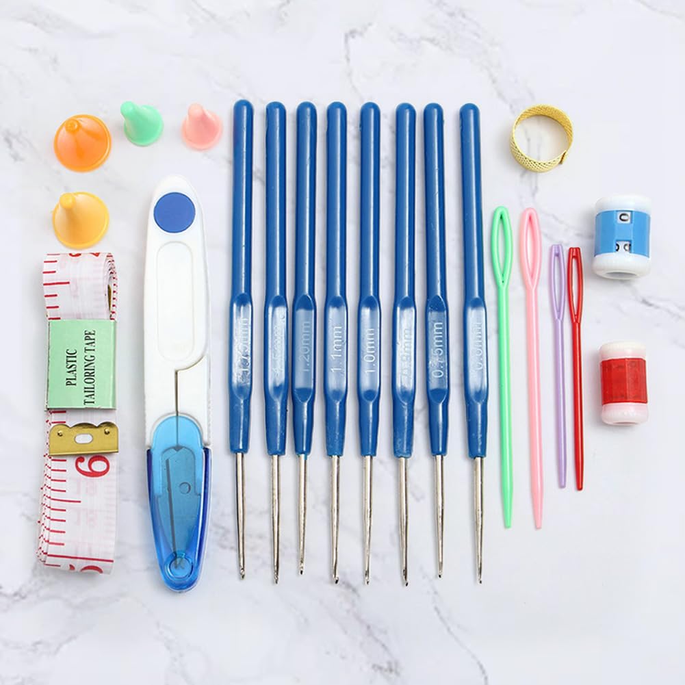 JUCHRZEY 5 sztuk 16 rozmiar zestaw do szydełkowania szydełko druty do robienia na drutach ze stali nierdzewnej ergonomiczny zestaw drutów do szydełkowania z etui na artretyczne dłonie
