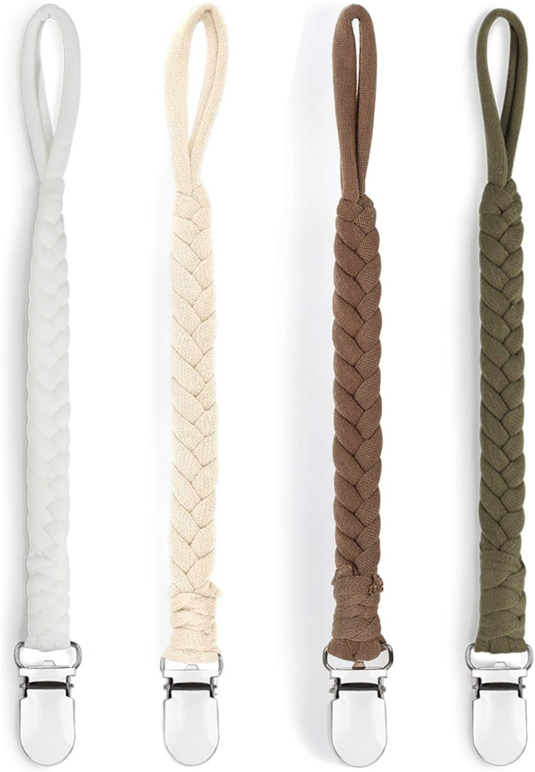 Pacifier Clips for Boys and Girls, Holder Leash by Hand-Made Braided 4 Pack, Color E