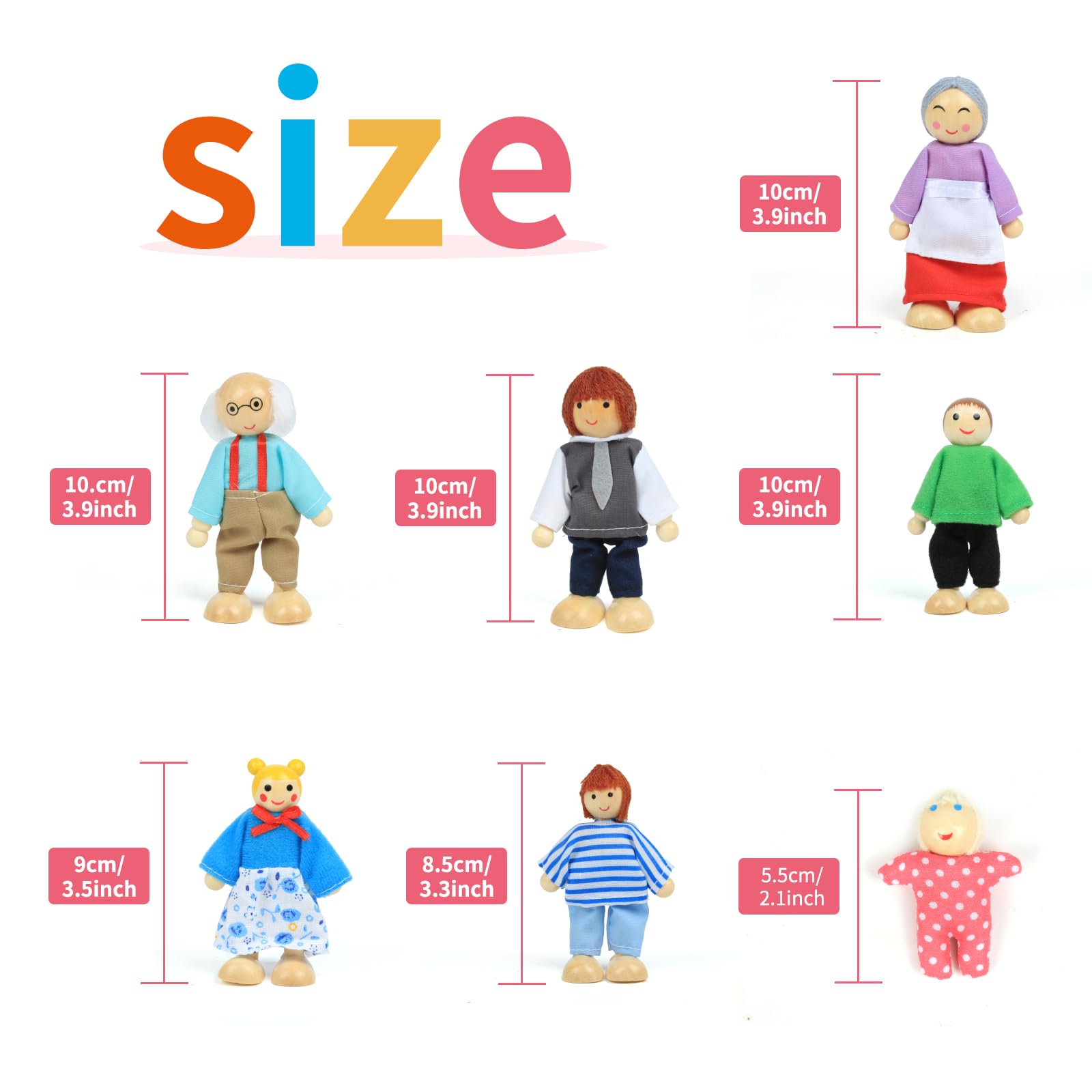 Lifreer Doll House Figures, Wooden Dolls House People, Dolls House Accessories Sets of 7, Dolls House Furniture - Image 2