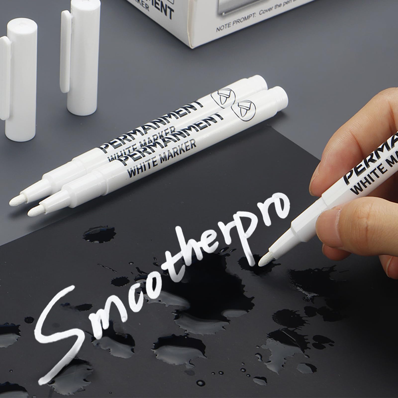 Permanente witte marker, 6 stuks, wit, waterdicht en sneldrogend, lijnbreedte 2 mm, geschikt voor steen, hout, glas, keramiek, canvas, banden, papier
