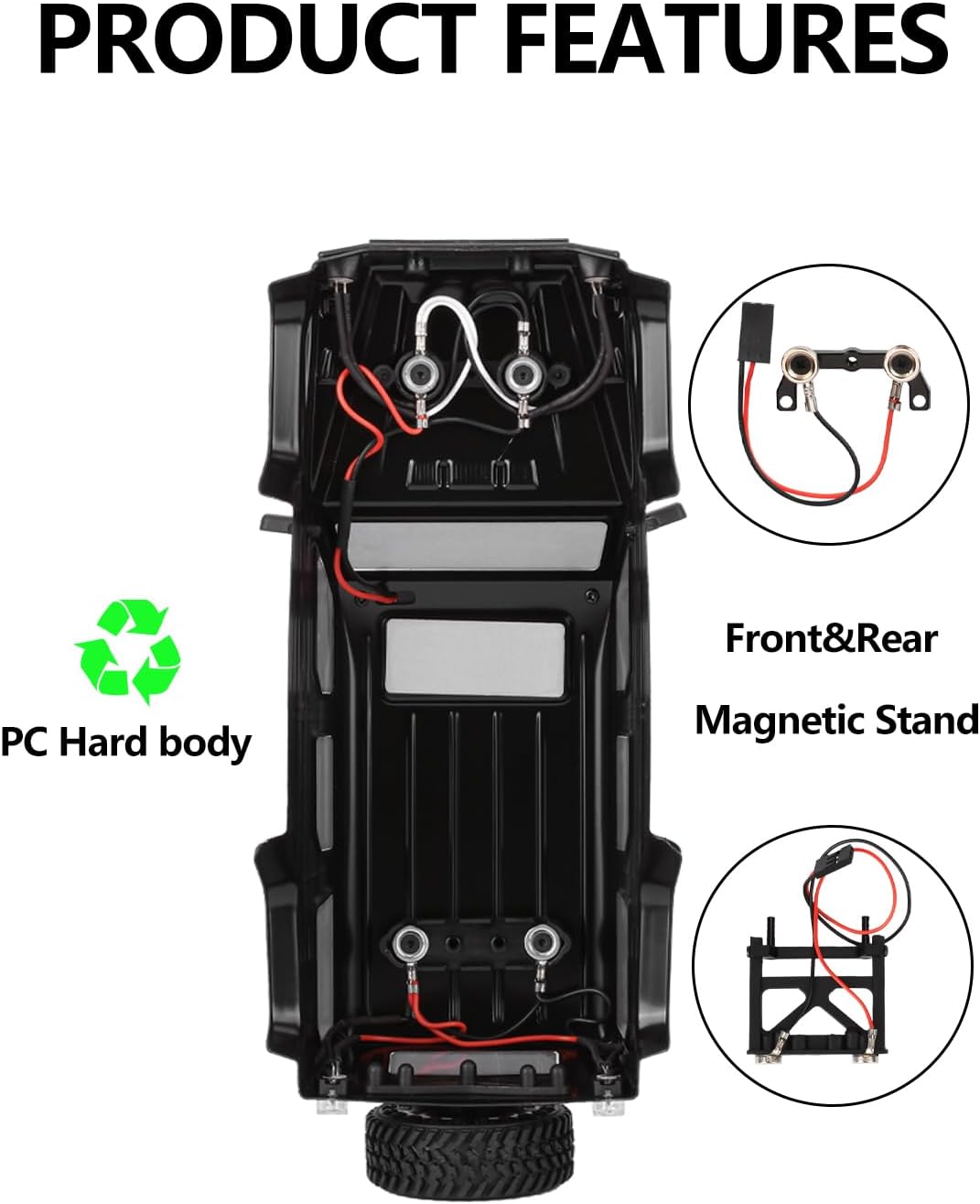 SCX24 Body PC Body Front Rear Magnetic Stand with Lights for Bronco JLU C10 Basecamp SCX24 Upgrades 1/24 RC Crawler