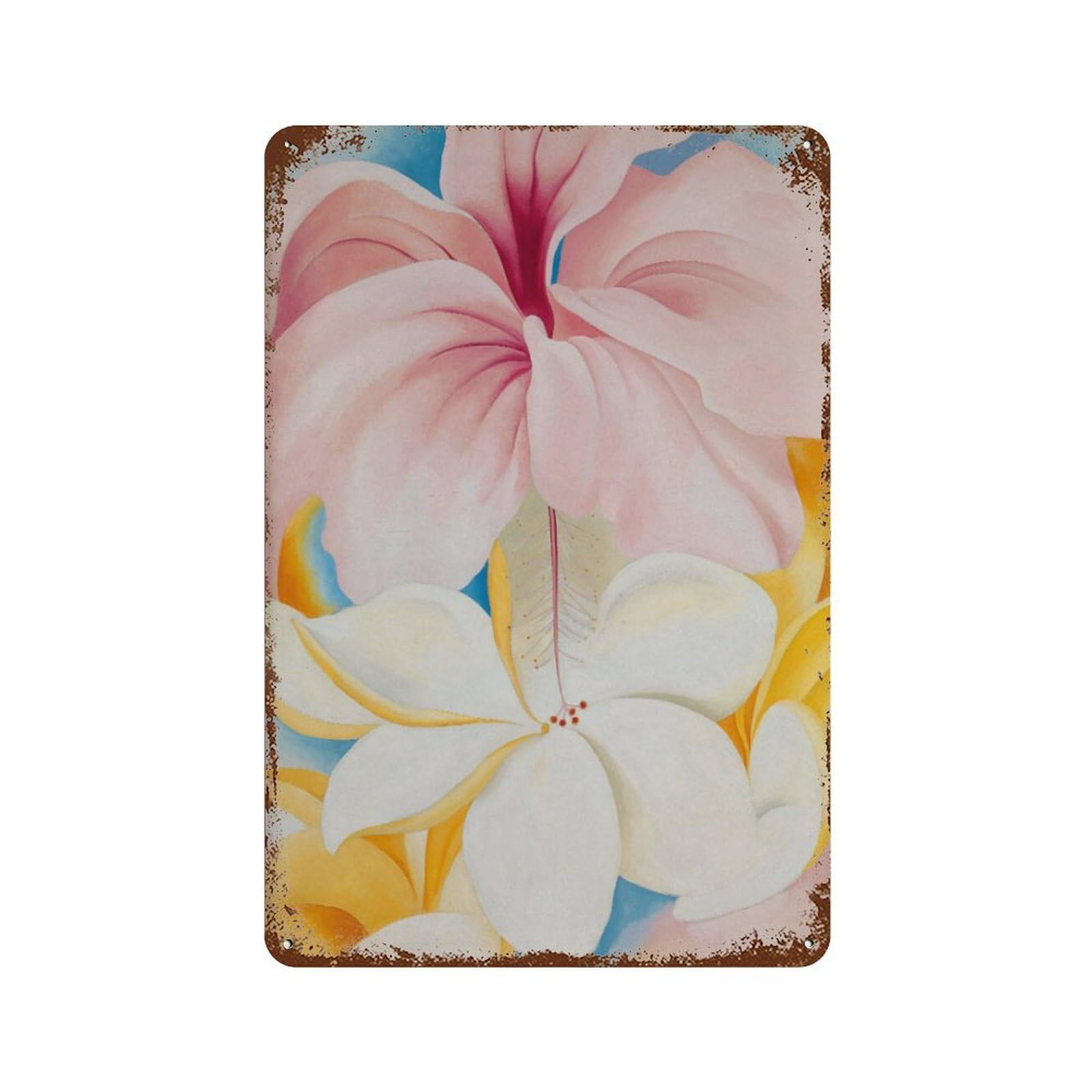 xiaoxiaoshen Georgia O’keeffe Hibiscus Plumeria Tropical Flower Abstraction Wall Decor Art Metal Tin Poster Modern Home Decor Art Home Bar Shop Decorations Vintage Sign 30x20cm