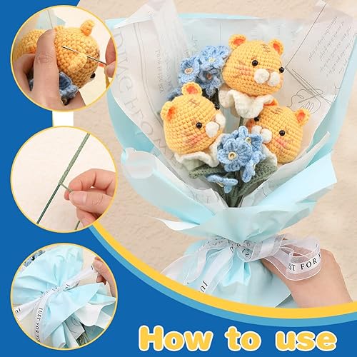 Miniatura 4 de Fadoub Kit de ganchillo para principiantes, kit de ramo de ganchillo, kit de ganchillo para principiantes para adultos, kits de inicio de ganchillo