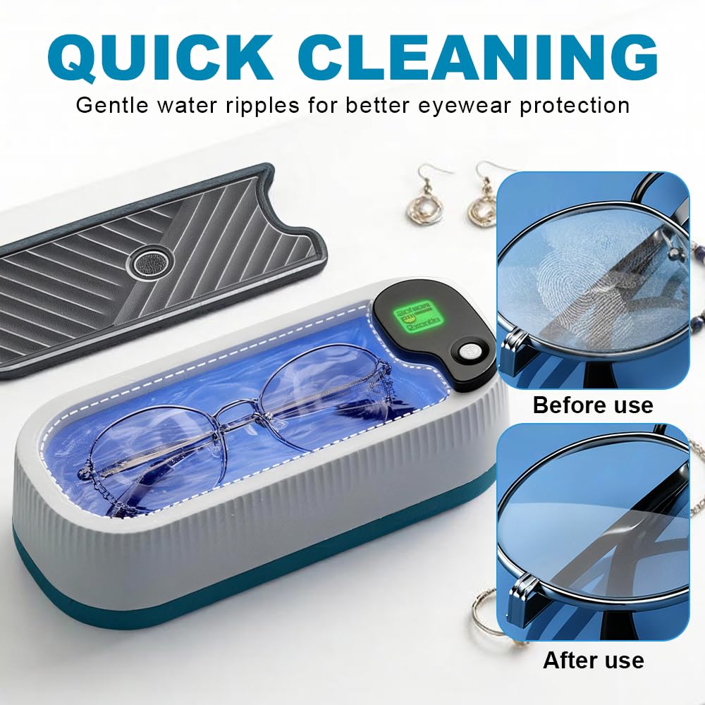 Nettoyeur Ultrasons, Bac a Ultrason 300ml, Nettoyeur Ultrasons Lunettes avec 3 Modes, Portable Nettoyeur Ultrason, Ultrasonic Cleaner pour Lunettes, Bijoux, Bagues, Pièces de Monnaie