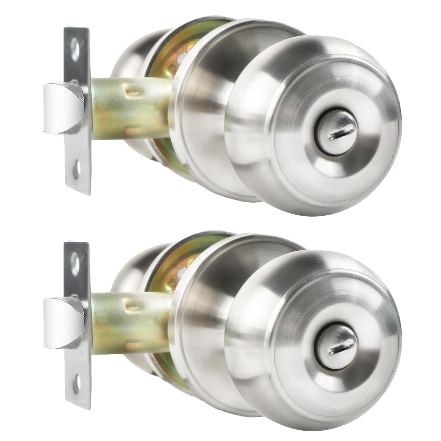 RAZCC Privacy Door Knobs, 2 Pack Satin Nickel Door Knobs with Lock