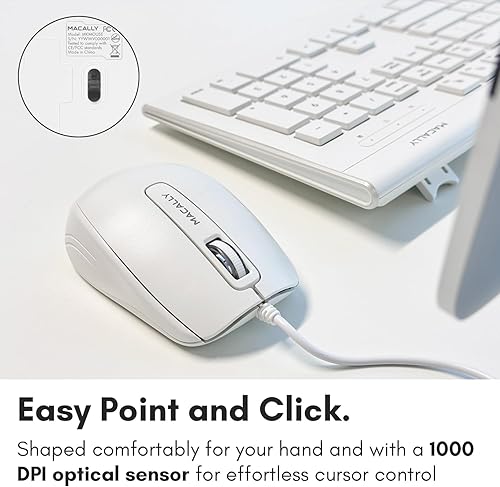 Miniatura 6 de Macally Combo de teclado y mouse con cable USB de 104 teclas con teclas de acceso directo de Apple para Mac, iMac, MacBook y PC con Windows