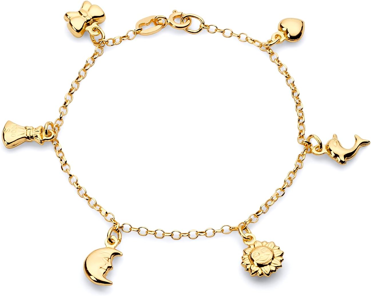 Wellingsale 14k Yellow Gold Hanging Charm Bracelet - 7"