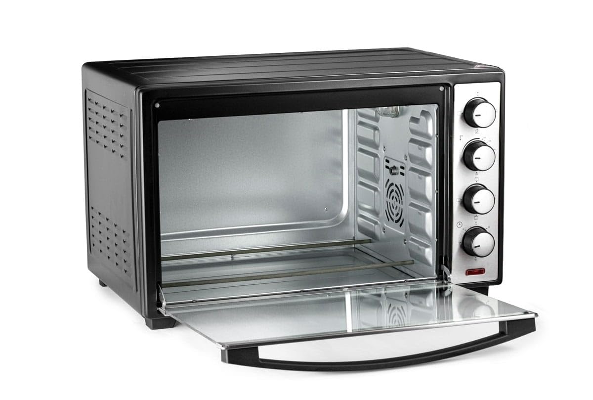 Koliber SUPERMAX X 3000W Backofen 48L Umluft Drehspieß Familienofen Pizzaofen Edelstahl 2000W Ober Unterhitze Timer Innenbeleuchtung Tischbackofen Schwarz