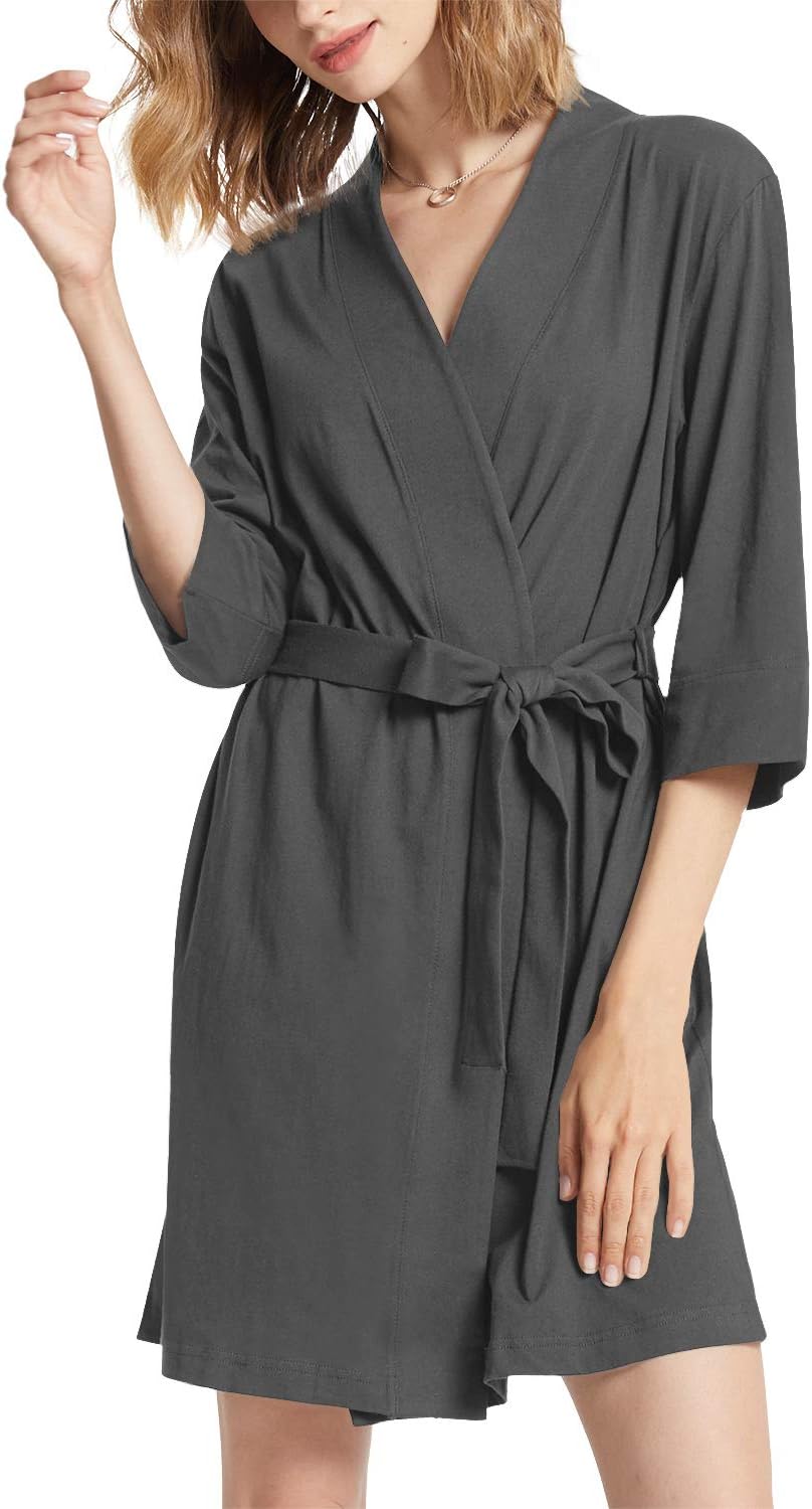 SIOROWomens Cotton Robe Kimono Lightweight Robes Short Knit Bathrobe Soft House Sleepwear Ladies Loungewear XS-3XL