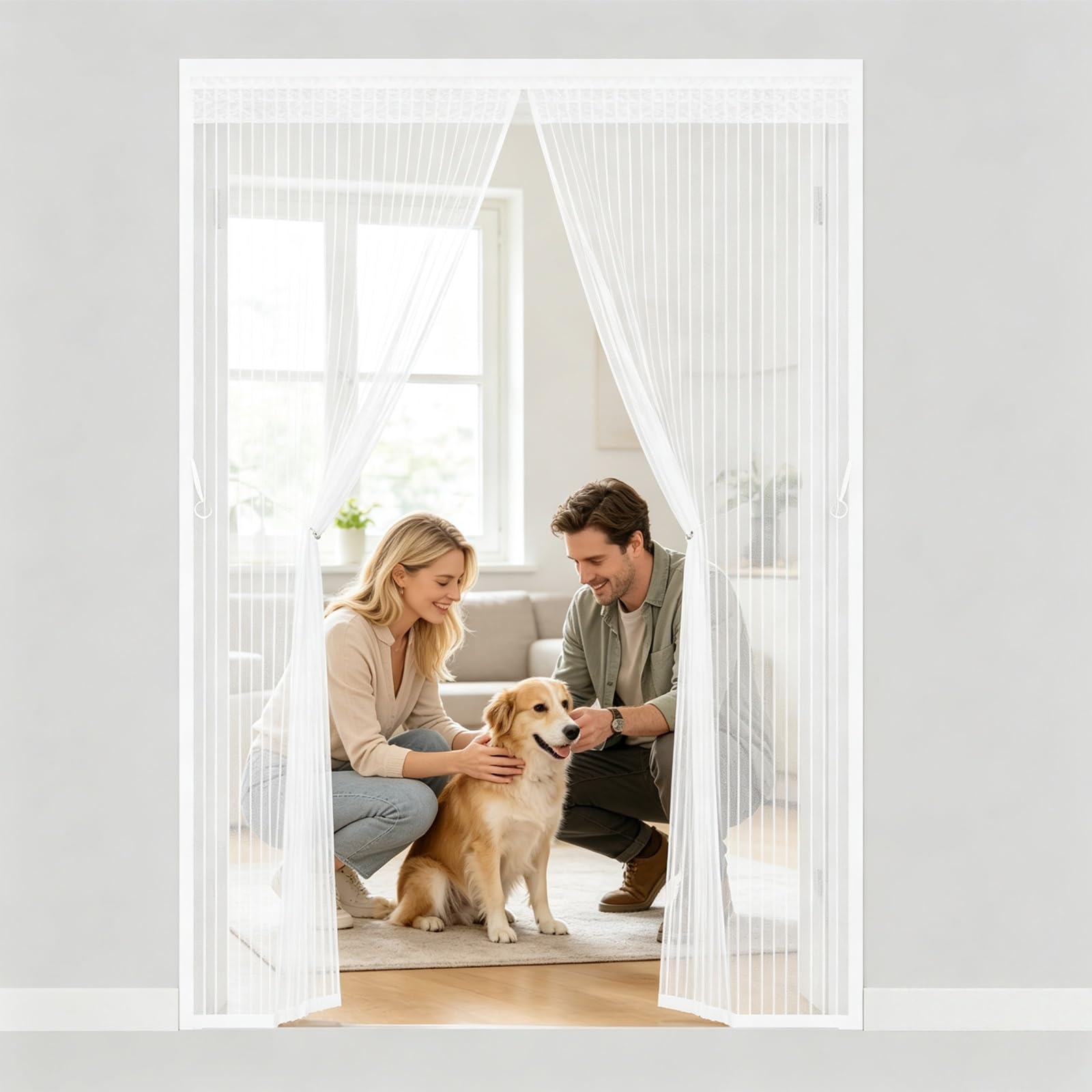 Gaifnag White Fly Screen Door 193 X 230 Cm Curtain, Heavy Duty Self-Sealing Mesh, Door Screen Automatically Closes Mosquito For Front Doors, Sliding Doors,
